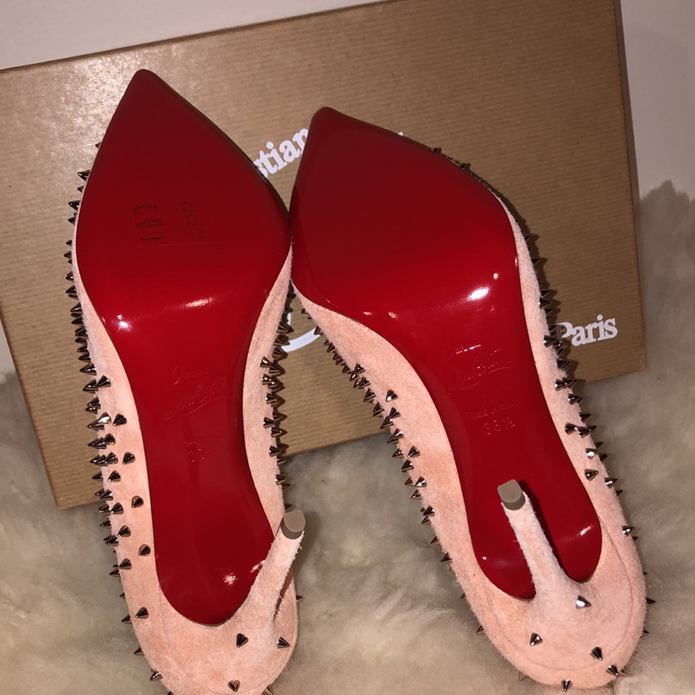 Christian Louboutin Paris Wacarpic 100 Velours Pink suede Pumps studs - Picture 10 of 16